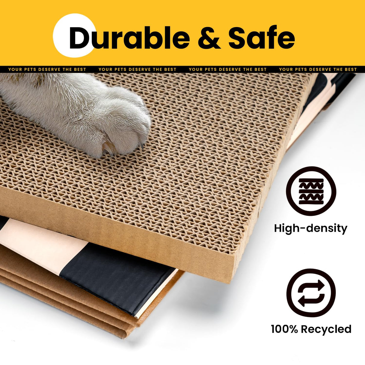 Conlun Cardboard Cat House with Scratch Pad & Catnip, Cat Play Scratching House for Indoor Hideaway Furniture, Heavy Duty Sturdy Cardboard Scratcher, Easy to Assemble Birthday Gift