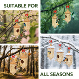 Hummingbird House, Small Hummingbird Houses for Outside, Wooden Bird House with Bow, String, Cute Gardening Gifts Home Decoration (Style-3, 1 Pack)