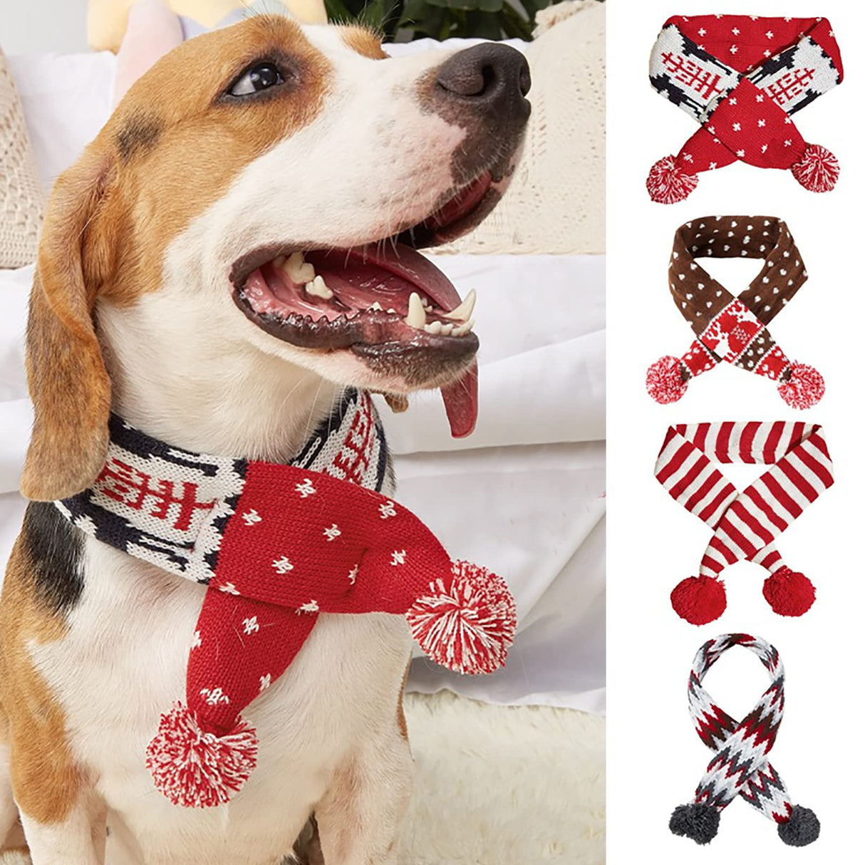 Dog Christmas Scarf Pet Puppy Xmas Knitted Costume Winter Warm Bandanas Neckerchief Cat Neck Warmer Apparel for Holiday Festive (Small, Red Black)