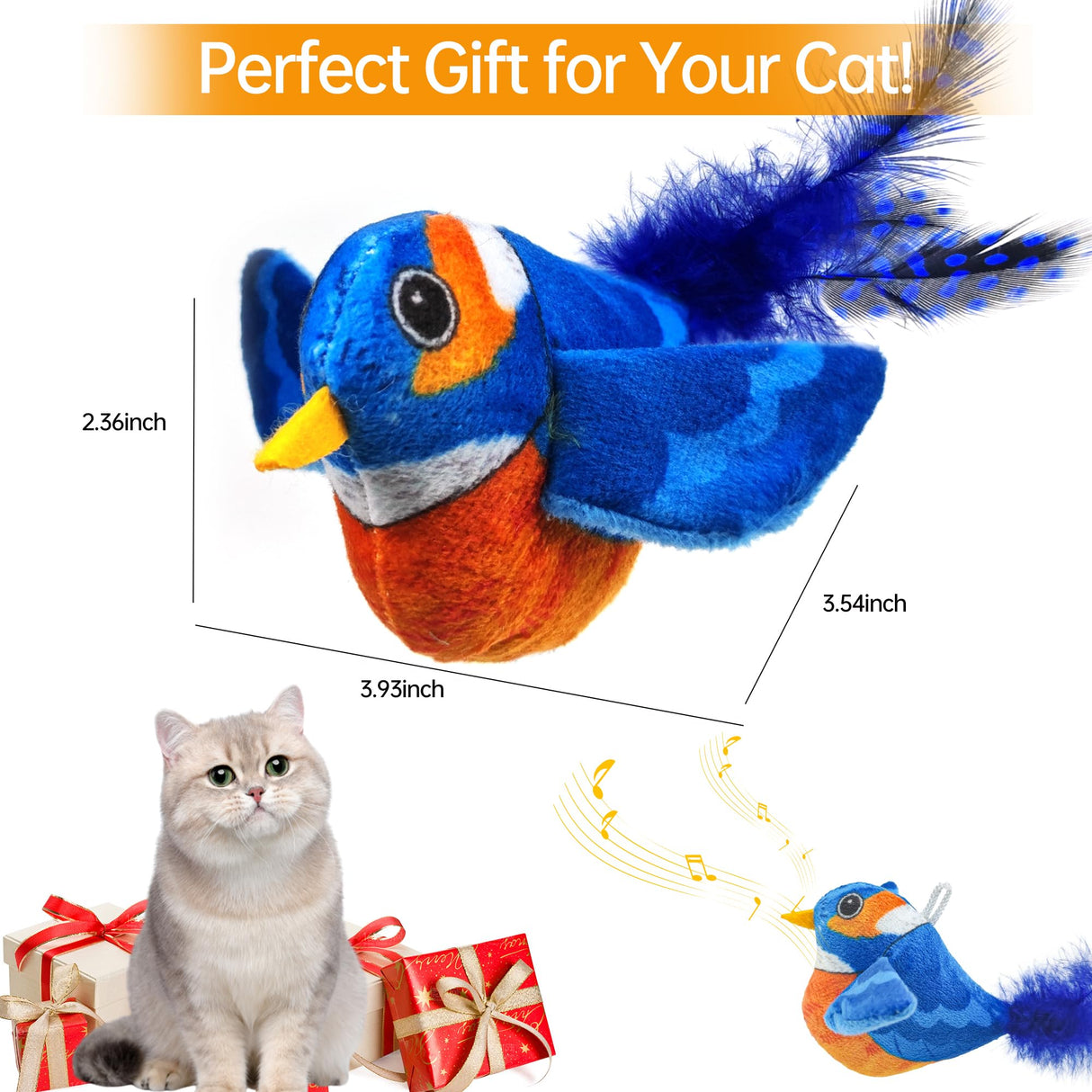 Wagcraze Chirping Bird, not Flapping Wings Door Hanging Cat Catnip Feather Toy - Interactive Cat Toys for Indoor Cats - Automatic Chirping Cat Toy for Cat Exercise & Kicker to Self Play (Blue New)