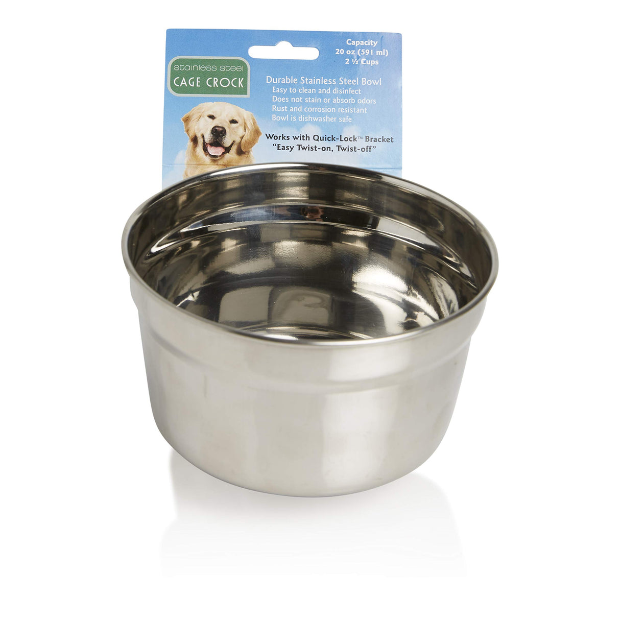 Lixit Quick Lock Cage Bowls for Dogs, Cats, Rabbits and Other Pets (20oz, Stainless)