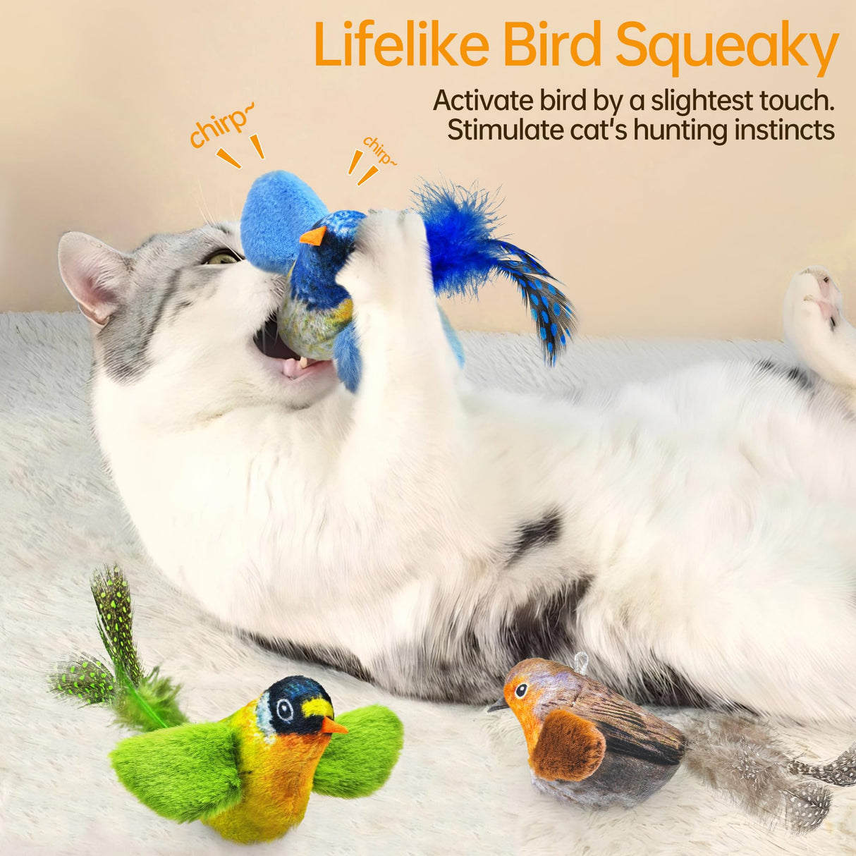 Wagcraze Chirping Bird, not Flapping Wings Door Hanging Cat Catnip Feather Toy - Interactive Cat Toys for Indoor Cats - Automatic Chirping Cat Toy for Cat Exercise & Kicker to Self Play (Blue New)