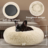 Hoewina Dog & Cat Bed, 20in Cat Beds for Indoor Cats, Calming Donut Bed for Puppy and Kitten, Washable Round Fluffy Pet Bed for Small Medium Dogs and Cats (Light Brown)