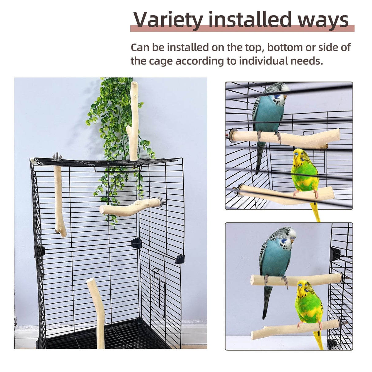 Hamiledyi Wood Bird Perch Stand Parrot Stand Branch Natural Wood Stick Paw Grinding Cage Accessories for Small Birds Parrots Parakeets Cockatiels Conures Lovebirds(2 Pcs)