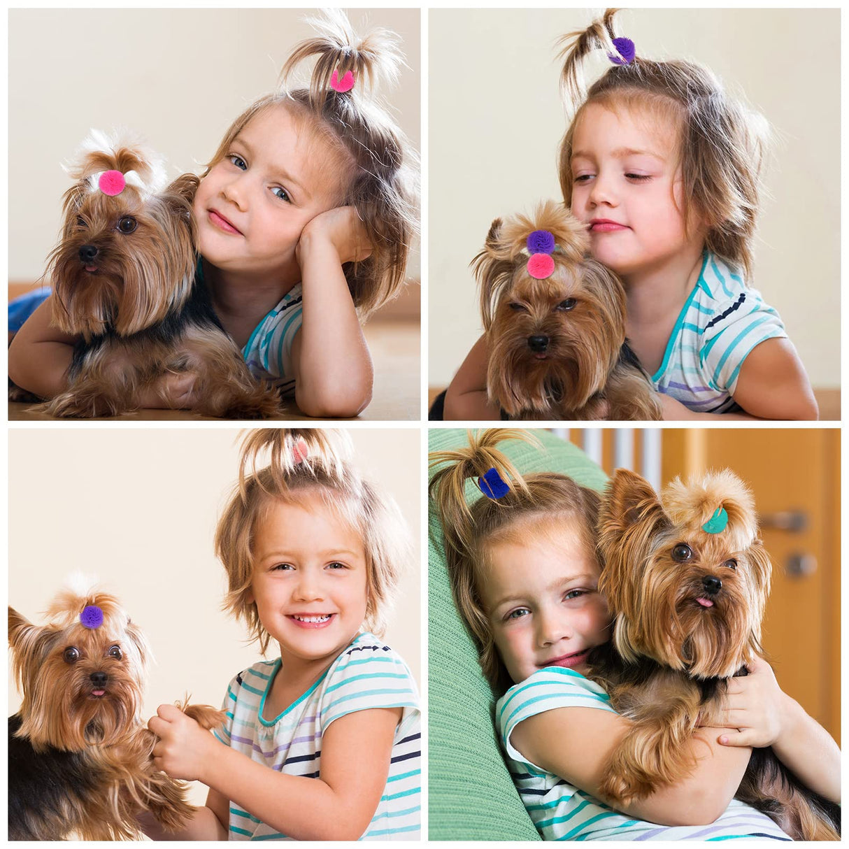 CRMADA Small Dog Bows, Multicolor Geometric Gauze with Rubber Bands, 0.78" Diameter, 24pcs/12pairs