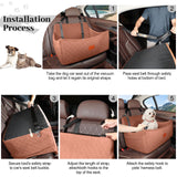 Wooaidagg Dog Car Seat for Medium & Large Dogs Up to 55lbs, Memory Foam Cushion, Washable Cover, Safety Straps & Non-Slip Base (Brown, Large)