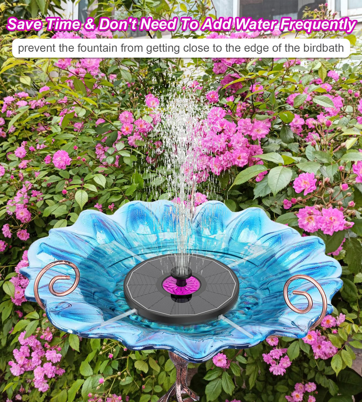 SZMP Solar Fountain 3.5W Bird Bath Fountains with Rosy Flower, 100% Glass Panel, Solar Powered Water Fountain with 7 Nozzles, for Pool, Pond, Garden, Outdoor (Black)