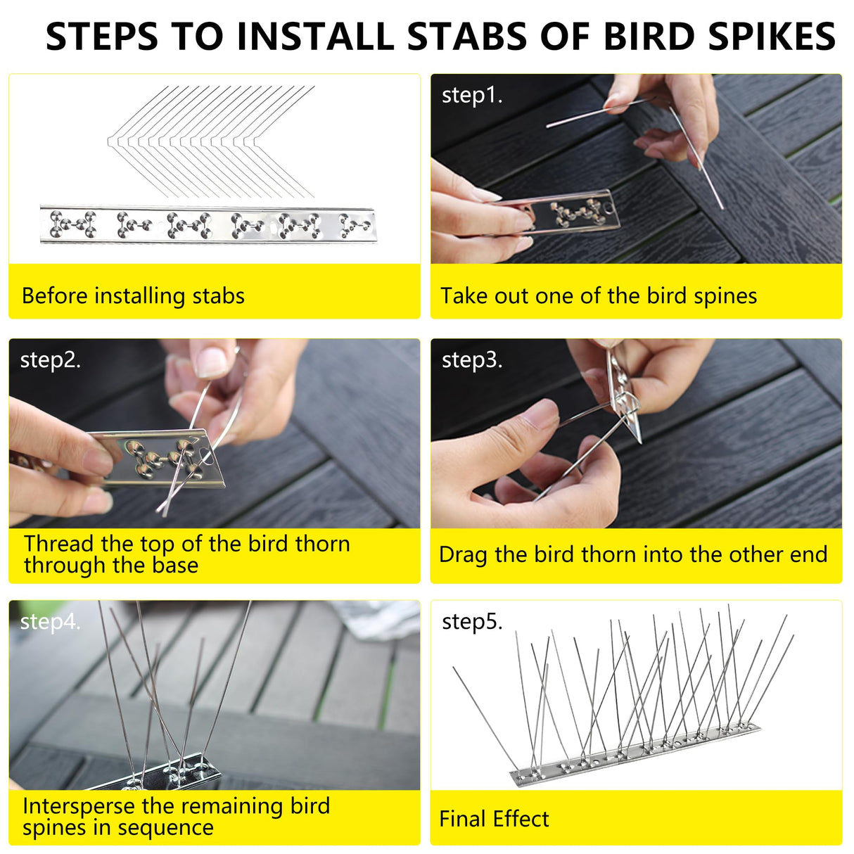 KOKMEYA Bird Spikes 3.28FT, 304 Stainless Steel Bird Deterrents Spikes for Outside to Keep Birds Away Birds Scare Devices Outdoor 4Pcs