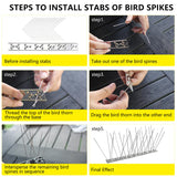 KOKMEYA Bird Spikes 3.28FT, 304 Stainless Steel Bird Deterrents Spikes for Outside to Keep Birds Away Birds Scare Devices Outdoor 4Pcs