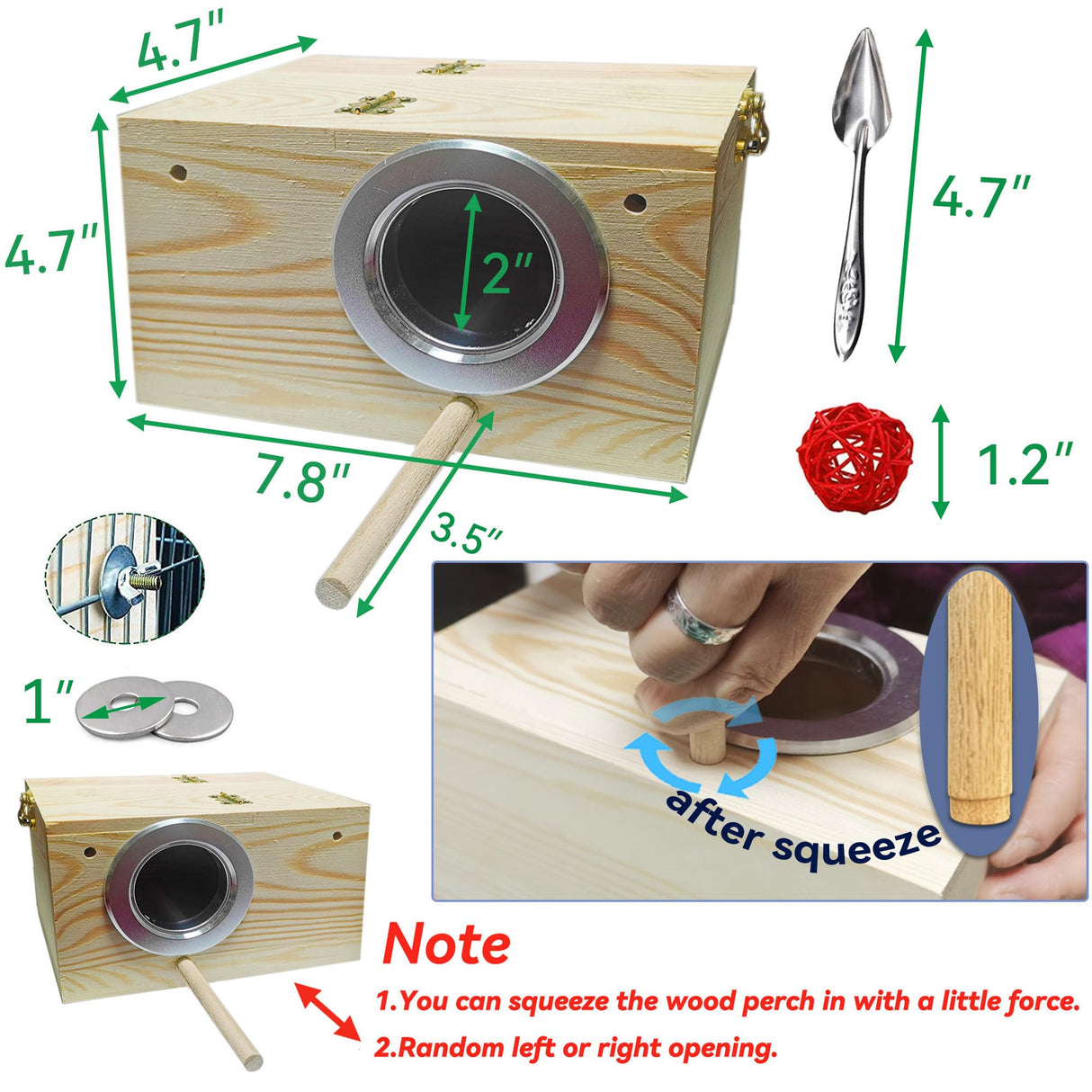 JSLZF Bird Nest, Parakeet Nest Box, Bird Breeding Box with Perch, Wood Budgie Nest Box for Bird, Parrot, Lovebirds, Parrotlet, Finch, Sparrow 7.8” x 4.7” x 4.7”
