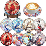croshom 8 PCS Birds Diamond Art Coasters Diamond Painting Coasters Kits with Holder, Birds DIY Coasters for Adult Beginners, Diamond Art Crafts Supplies