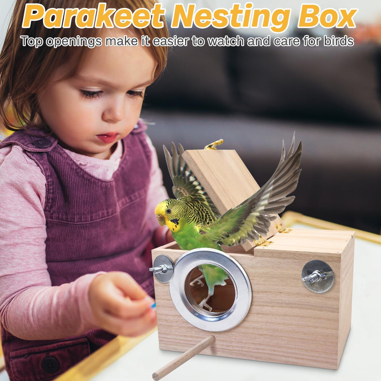 PINVNBY Parakeet Nesting Box Bird House for Cage Wood Mating Box Bird Breeding Box for Lovebirds, Cockatoo, Budgie, Finch, Canary Small and Medium Sized Birds (M:7.9 * 4.7 * 4.7 inch)