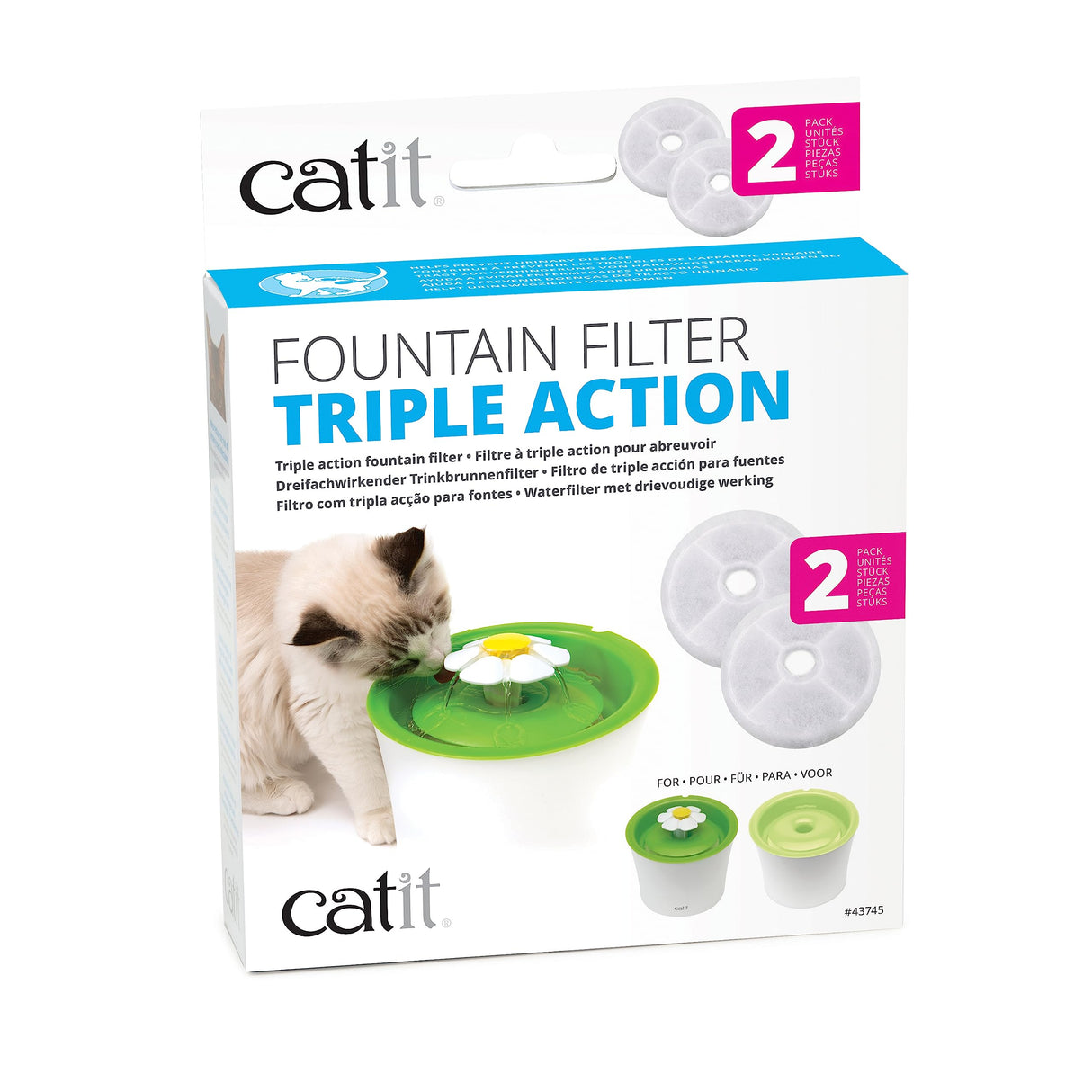 Catit Triple Action Replacement Original Water Fountain Filters, 2 Pack – Official Replacement Filters for Catit Cat Drinking Water Fountains