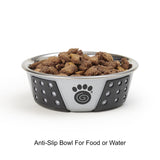 PetRageous 13097 Fiji Stainless Steel Non-Slip Dishwasher-Safe Dog Bowl 1.75-Cup Capacity 5.5-inch Diameter 1.75-inch Tall for Small and Medium Size Dogs and Cats, Light Grey and Black