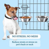 Set of 2 Stainless-Steel Dog Bowls - Cage, Kennel, and Crate Hanging Pet Bowls for Food and Water - 20oz Each and Dishwasher Safe by PETMAKER,Silver
