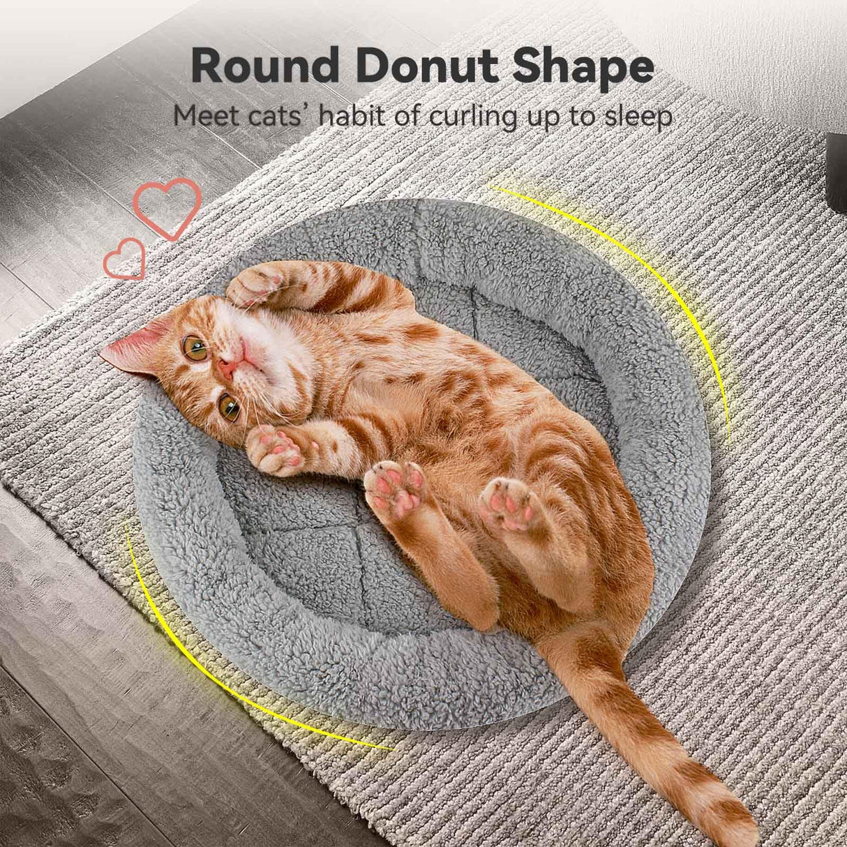 PETLESO Small Cat Bed Mat with Surrounding Pillow, 11.81" Round Soft Cushion for Cats Puppy Rabbits Curling Sleep, Indoor Furniture/Carrier/Crate Pet Self Warming Anti Skid Pad, Washable, Small