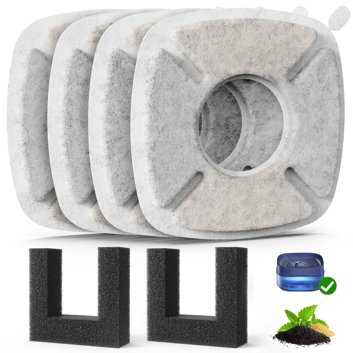 Pet Fountain Filters Replacement Fit for 135oz/4L Dog Water Fountain, 4 Pack Cat Water Fountain Replacement Filters (4 Filters+2 Sponges)