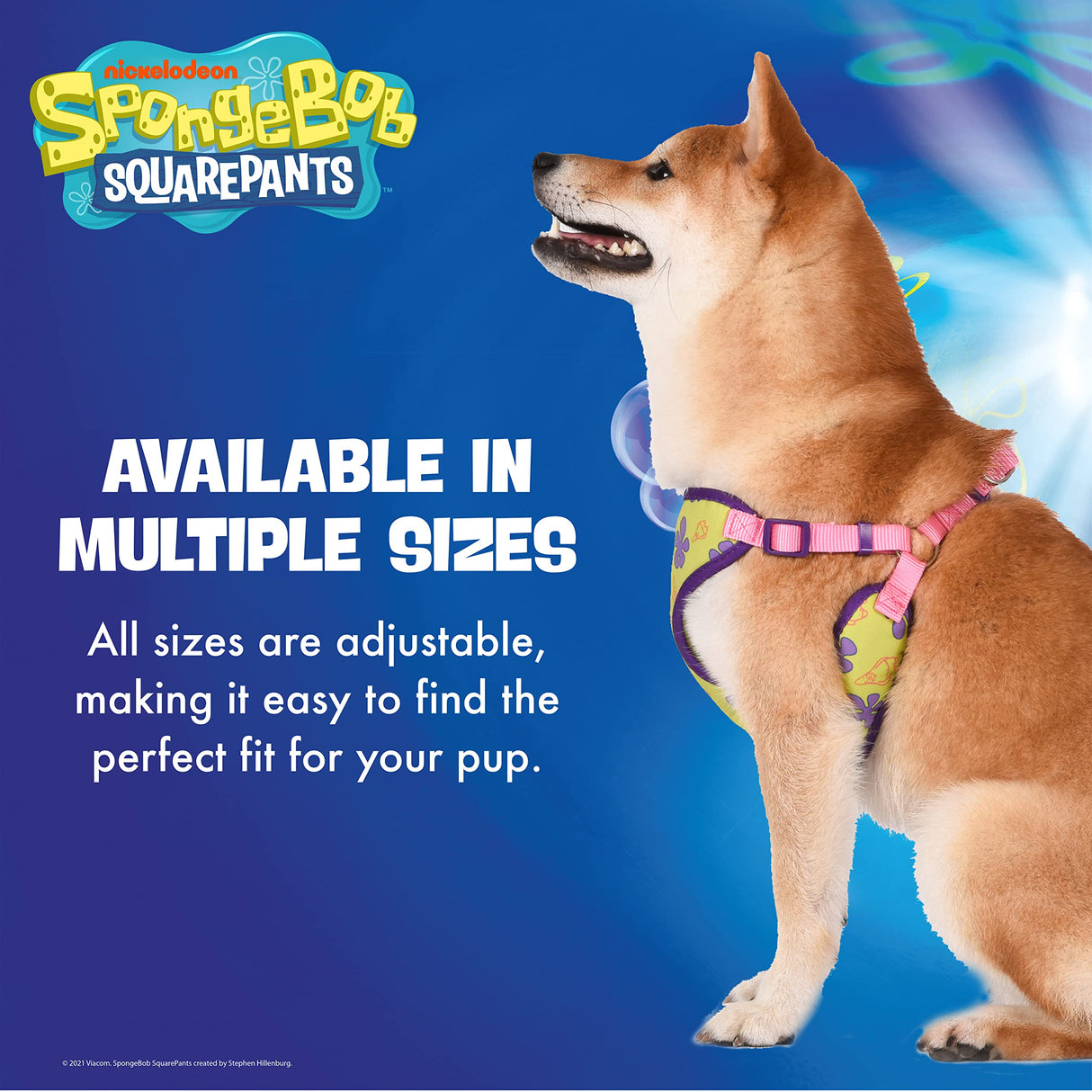 SpongeBob SquarePants for Pets Patrick Dog Harness for Small Dogs | No Pull Dog Harness Vest with Green Body, Purple Flowers, and Pink Straps | Soft and Comfortable Small Dog Apparel