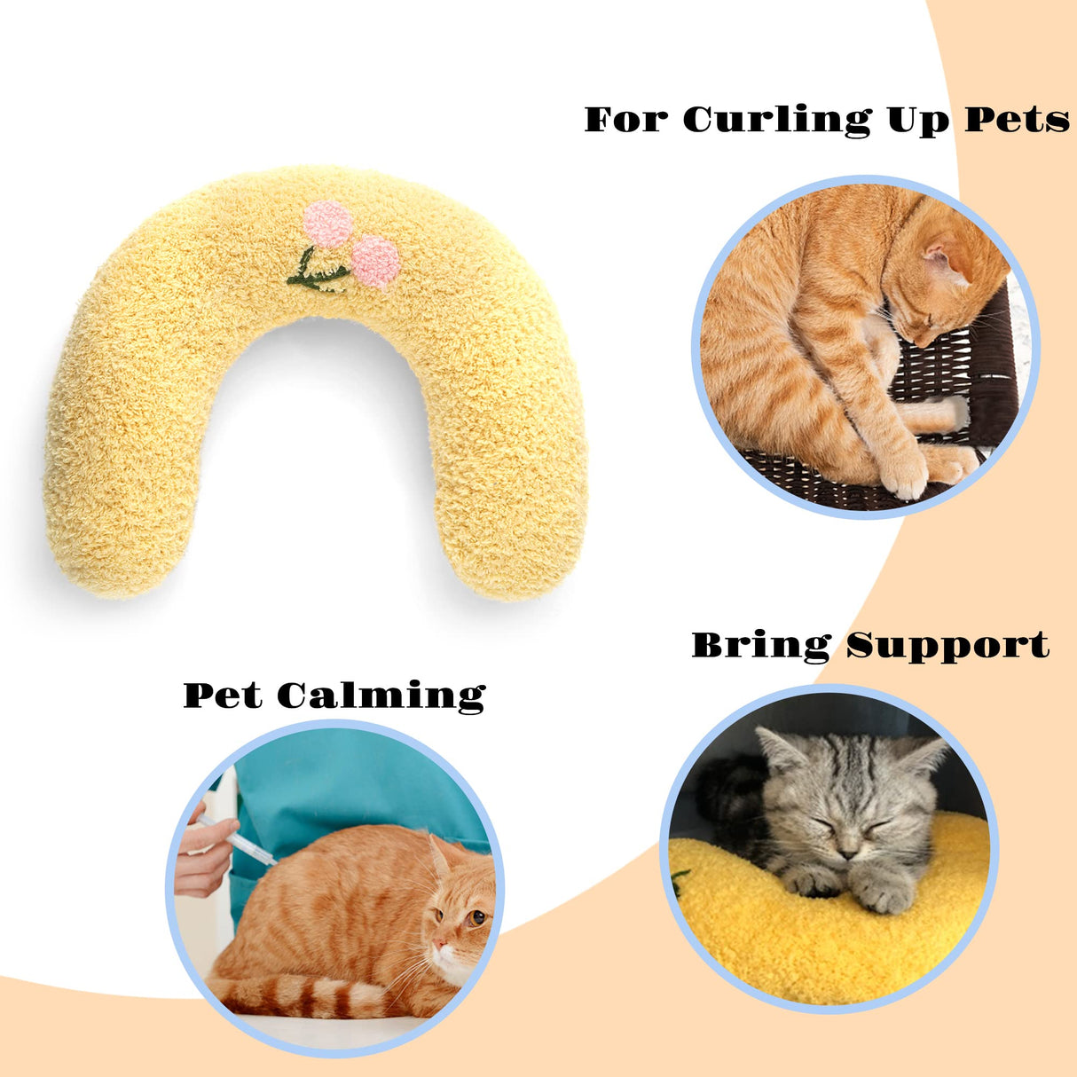 homelifthub Cat Pillows for Indoor Cat and Small Dog, Calming Dog Pillows, Half Donut Dog Cutated Calming Pillow, Cozy Cat Bed Pillow Cute Rabbit Pillows (Yellow)