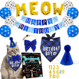 Cat Kitten Birthday Bandanas Cat Birthdays Party Supplies Party Hat Boy with Cat Birthdays Banner Balloons Meow Letter Foil Balloons for Boy Cats Kitten Decorations