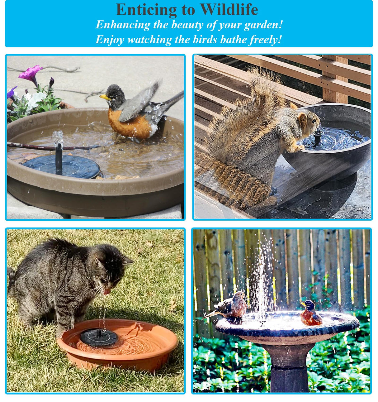 Cookayler Solar Bird Bath Fountain Pump with 6 Nozzle and Anti-Collision Pole,1.4w Solar Powered Free Standing Floating Water Pump for Fish Tank, Pond, Pool, Garden and Outdoor