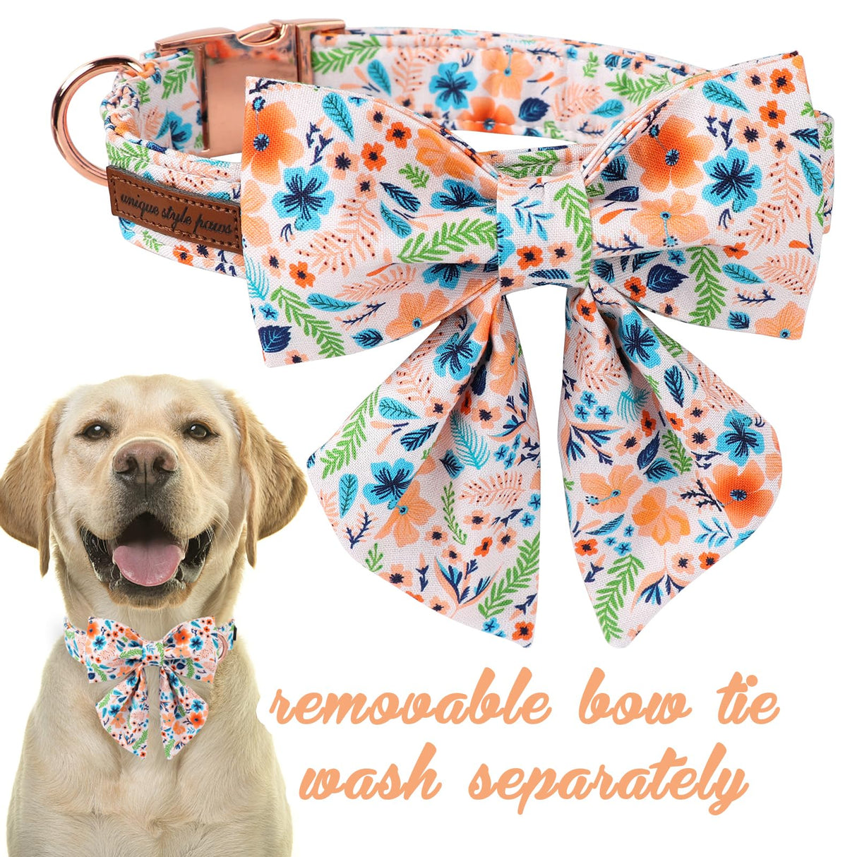 Unique Style Paws Cotton Dog Collar with Bow Floral Plaid Colorful Dog Collar with Bow Tie for Small Medium Large Dogs Pets Gifts