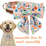 Unique Style Paws Cotton Dog Collar with Bow Floral Plaid Colorful Dog Collar with Bow Tie for Small Medium Large Dogs Pets Gifts