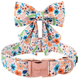 Unique Style Paws Cotton Dog Collar with Bow Floral Plaid Colorful Dog Collar with Bow Tie for Small Medium Large Dogs Pets Gifts