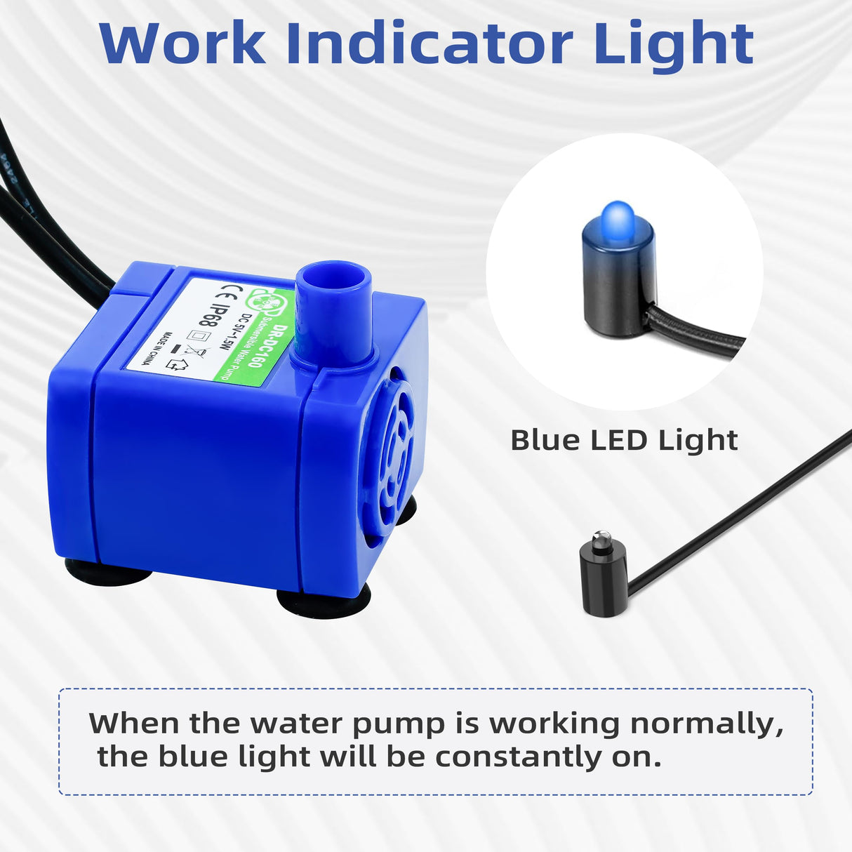 Supersuki Cat Water Fountain Pump, DR-DC 160 Submersible Water Pump with LED Light for Stainless Steel, Ceramic Pet Water Fountain, Automatic Cat Water Dispenser Motor Replacement