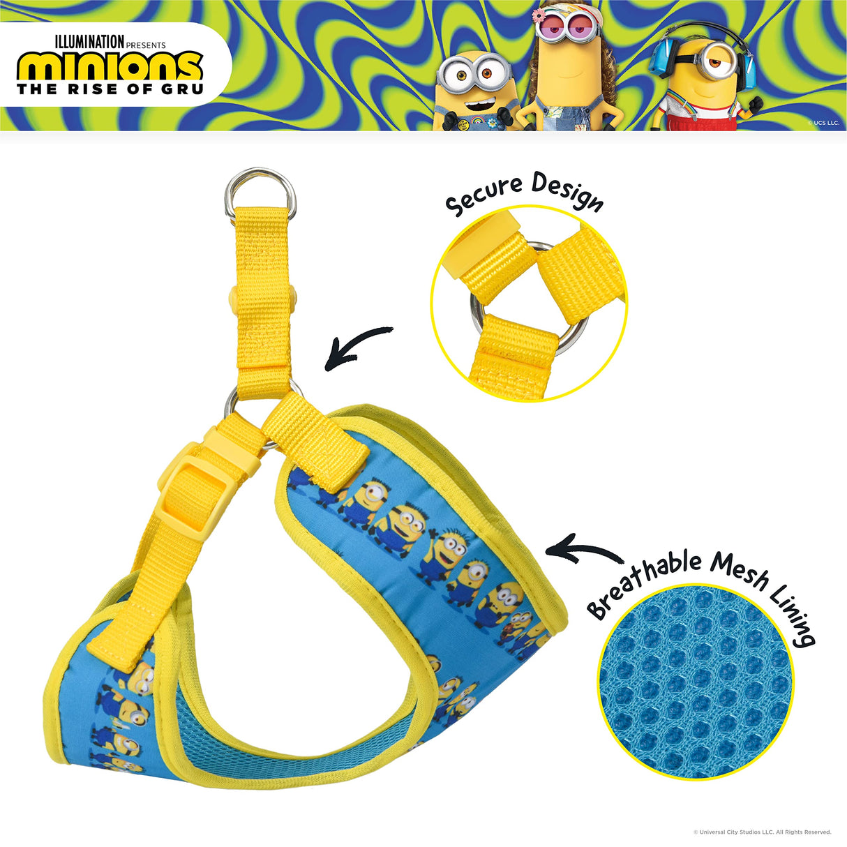 Minions Dog Harness, Large, Blue Minions in a Row | Comfortable Mesh No-Pull Dog Harness| Gifts for Minions Fans and Their Pets | Officially Licensed Pet Product from Universal Studios