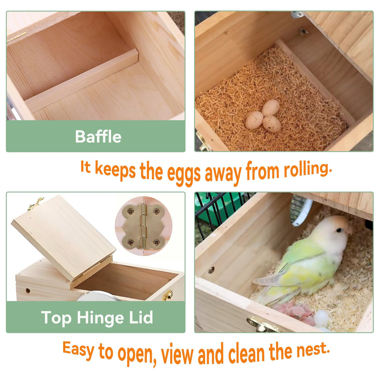 JSLZF Bird Nest, Parakeet Nest Box, Bird Breeding Box with Perch, Wood Budgie Nest Box for Bird, Parrot, Lovebirds, Parrotlet, Finch, Sparrow 7.8” x 4.7” x 4.7”