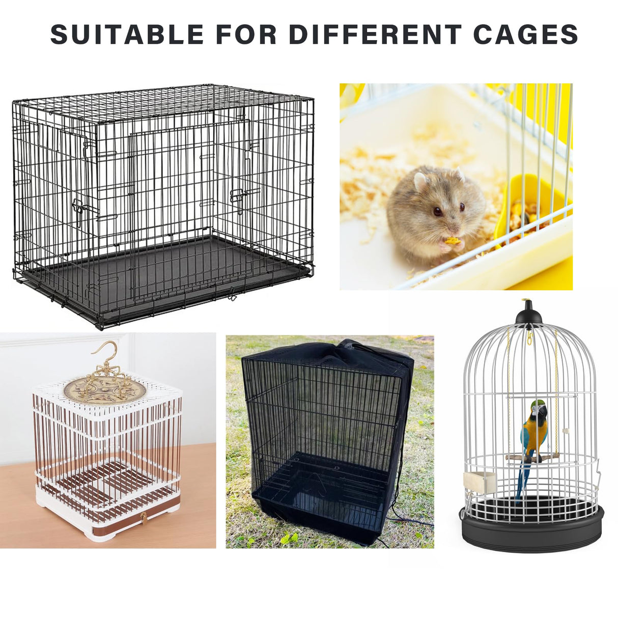 Ulifebetter Bird Cage Cover, Parakeet Cage Acessories Adjustable Seed Catcher Birdcage Seed Catcher Birds Cage Netting Bird Cage Mesh Cover for Bird Cages (Black)