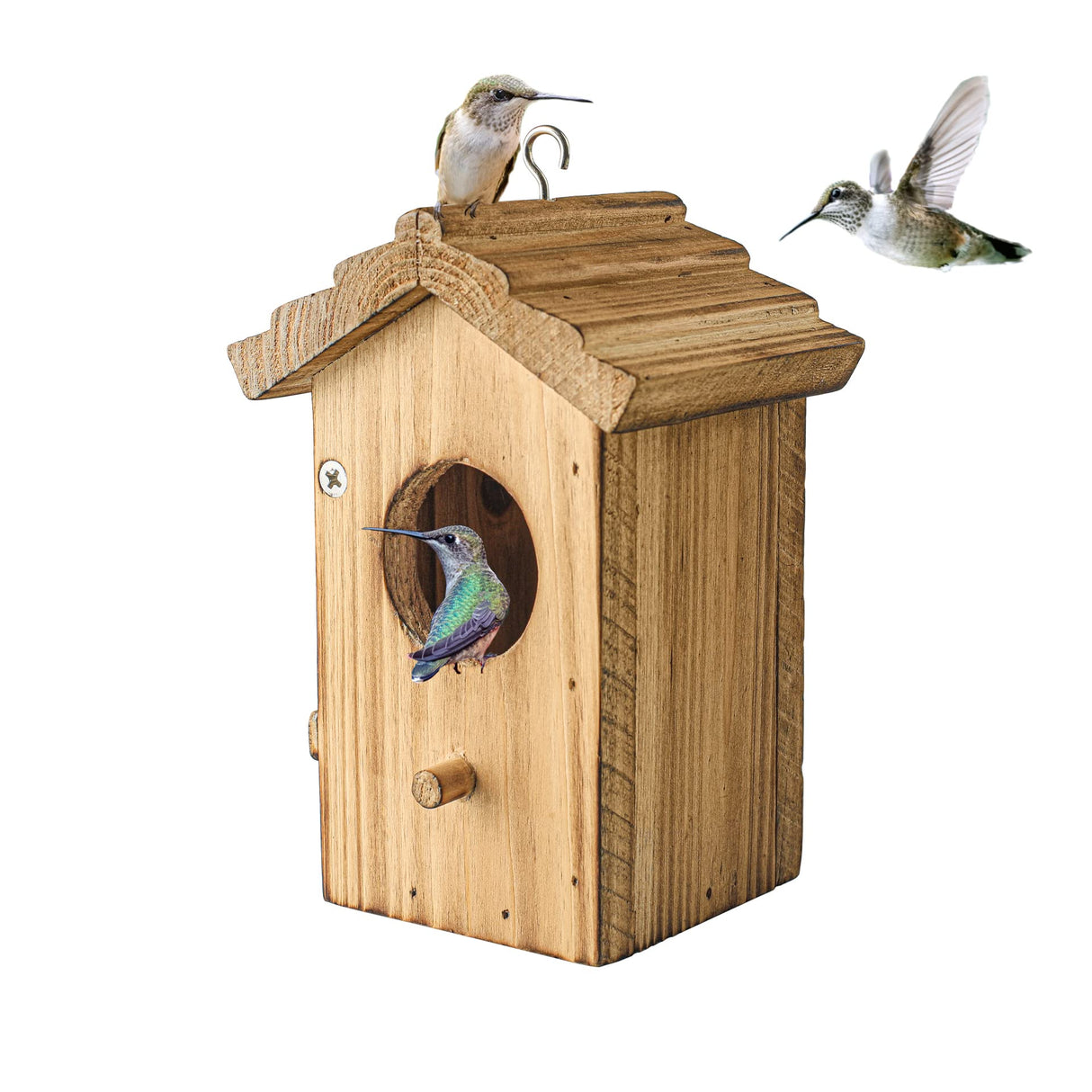 NATUREYLWL Hummingbird House for Outside Hanging, Mini Wood Birdhouse specifically for Hummingbird, Small Bird Nesting Box with Perch, Weather-resistant outdoor birdhouse, Dimensions:3.3*4.1*5.9 inch