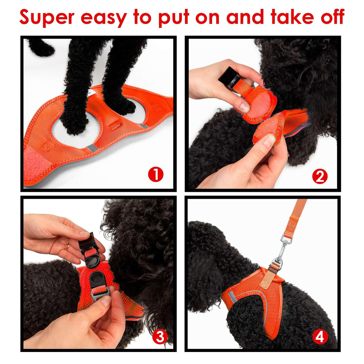 Tailpetz Dog Harness with Breathable Mesh, Reflective, Step-in, No Pull Dog Vest Harness for Small and Medium Dogs and Cats, Neon Orange, 3XS