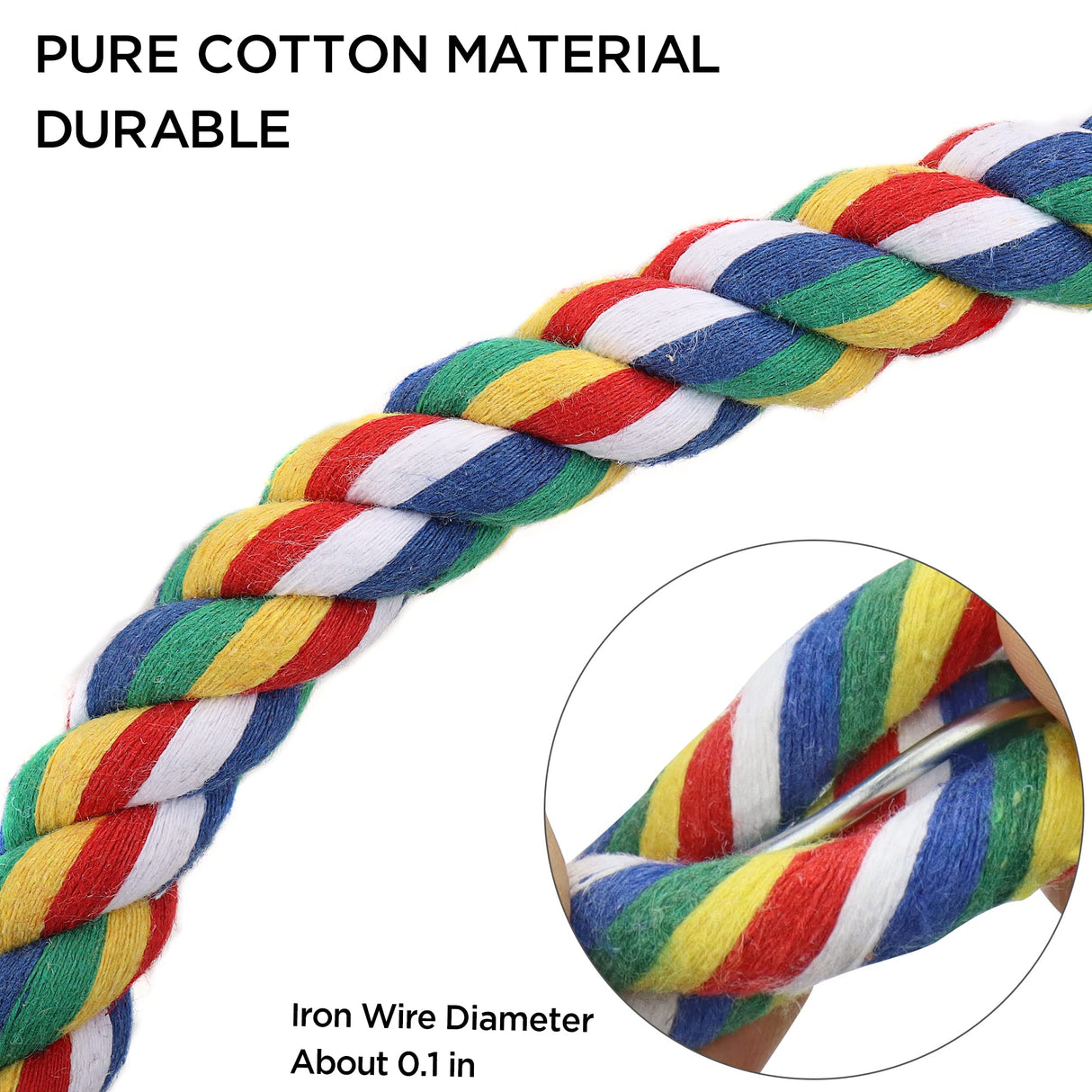 Bird Rope Perches for Parrots, Cockatiels, Parakeets, Budgie Cages Comfy Birds Colorful Rope Toy (31.5inch Metal nut)