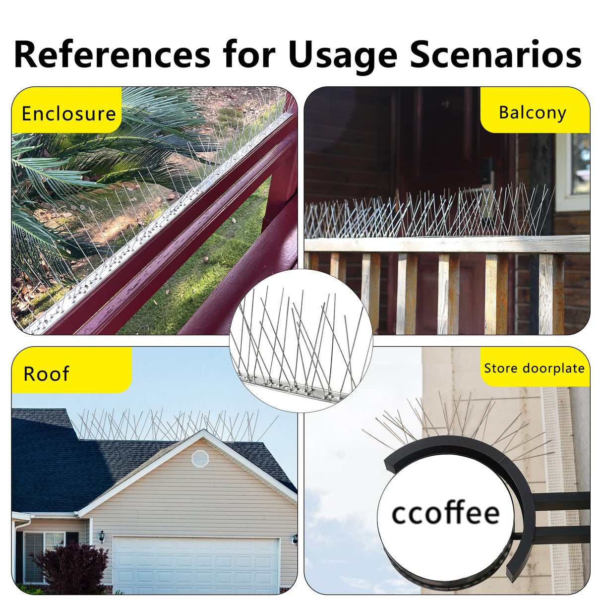 KOKMEYA Bird Spikes 3.28FT, 304 Stainless Steel Bird Deterrents Spikes for Outside to Keep Birds Away Birds Scare Devices Outdoor 4Pcs