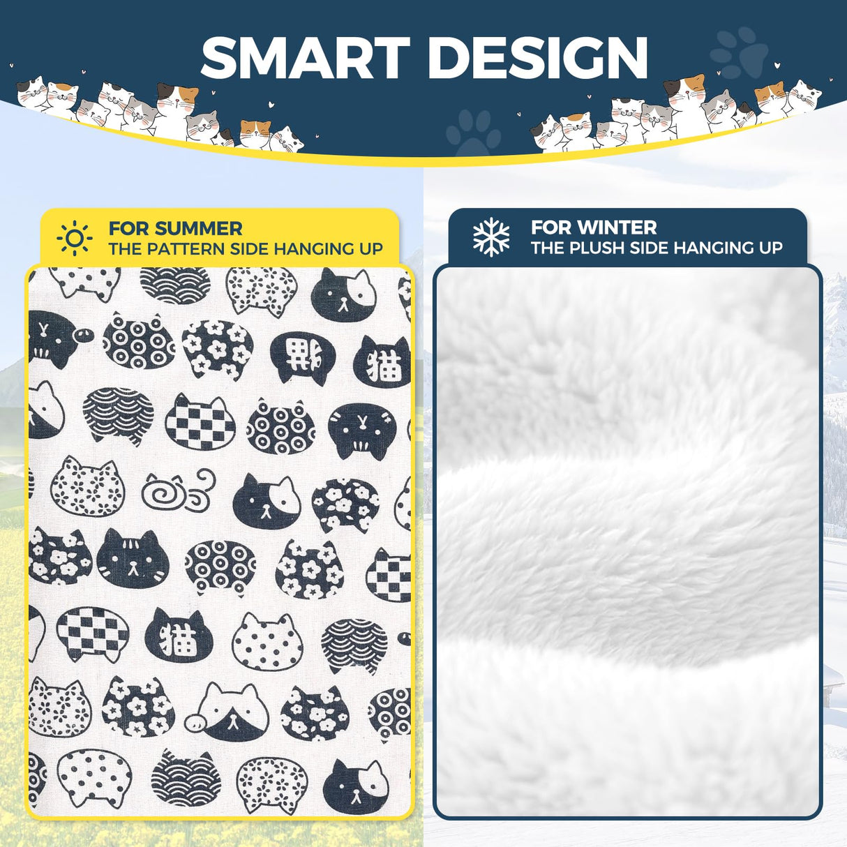 Cat Hammock for Cage Hanging Reversible 2Pack,Pet Hammock Bed Adjustable,Soft Sleeping Hammock for Cats,Ferret,Puppy,Rabbits,Small Animals (M, CAT)