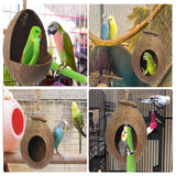 kathson Natural Coconut Shell Bird Nest,Hanging Coco Birds House,Parrots Hide Hut Habitats Decor,Parrot Cage Accessories for Lovebirds Cockatiel Canary Budgies,Feeder Spoon,4 Toy Balls(6 Pcs)