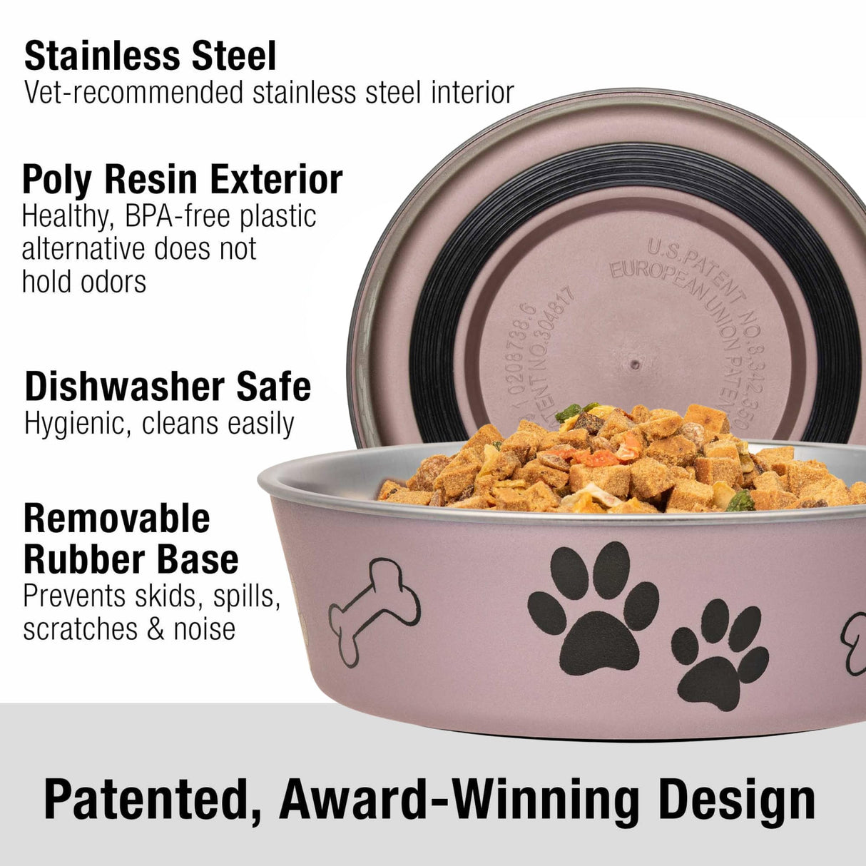Loving Pets Bella Dog Bowls- Stainless Steel Dog & Cat Bowls - Spill Proof Dog Food Bowl, Cat Bowl, Puppy Essentials & Pet Supplies Great for Home & Travel (X-Large 65-100lbs, Grape)