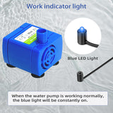 IP68 DR-DC160 submersible water pump Cat Water Fountain Pump for Tritone Ceramic, Stainless Steel, Round Flower Cap Cat Fountains, Automatic Pet Water Dispenser Replacement Pump (With LED)