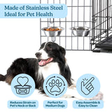 Set of 2 Stainless-Steel Dog Bowls - Cage, Kennel, and Crate Hanging Pet Bowls for Food and Water - 20oz Each and Dishwasher Safe by PETMAKER,Silver