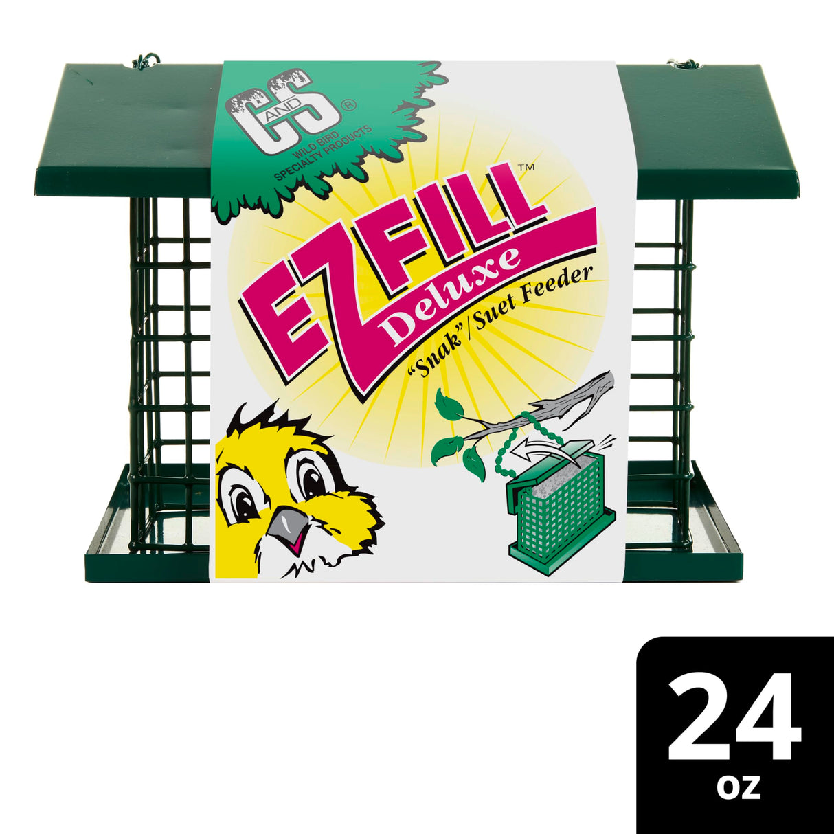 C&S EZ Fill Deluxe Suet and Snak Feeder with Roof & Platform, Suet Feeder for Wild Birds, Holds one 56 ounce suet cake