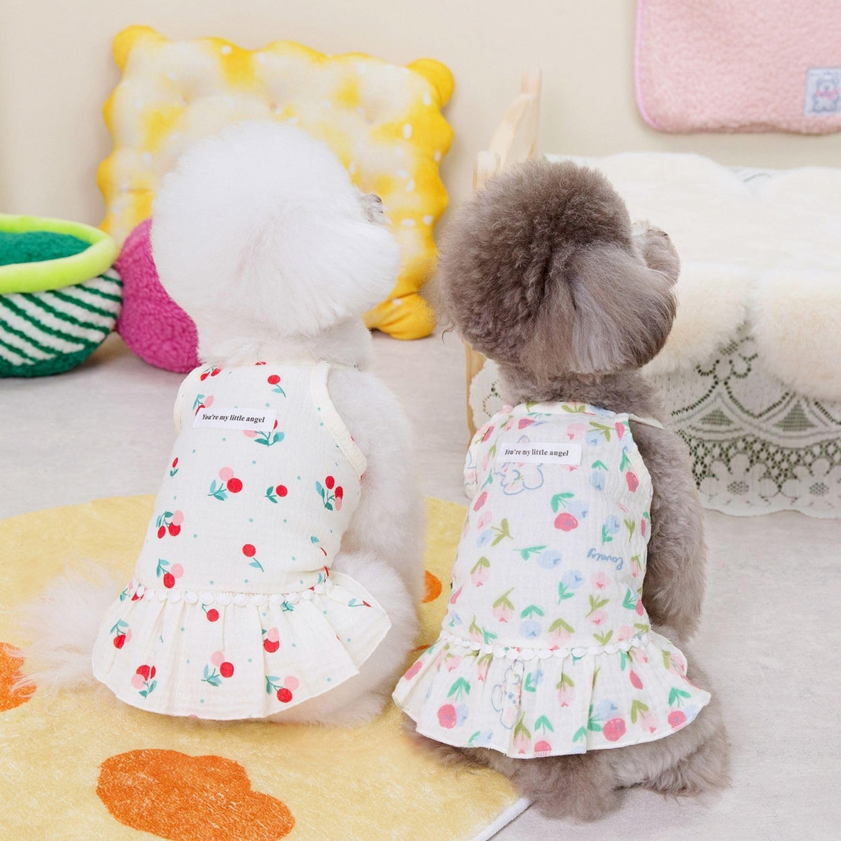 Floral Print Dog Dress Skirt for Small Medium Pet Skirt Soft Breathable Cotton Outfits