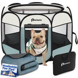 Dog Cat Playpen Indoor Outdoor for Puppy Pet Dogs Cat Travel and Recovery After Surgery, Dog Enclosure Tent Crates Cage, Portable Pop Up Dogs Kennel with Carrying Case(Grey, Small with Pad)