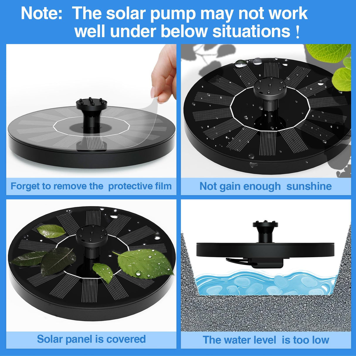 AUTGA Solar Fountain, Floating Solar Powered Water Fountain Pump for Bird Bath, Garden, Pond, Pool, Outdoor (1W)