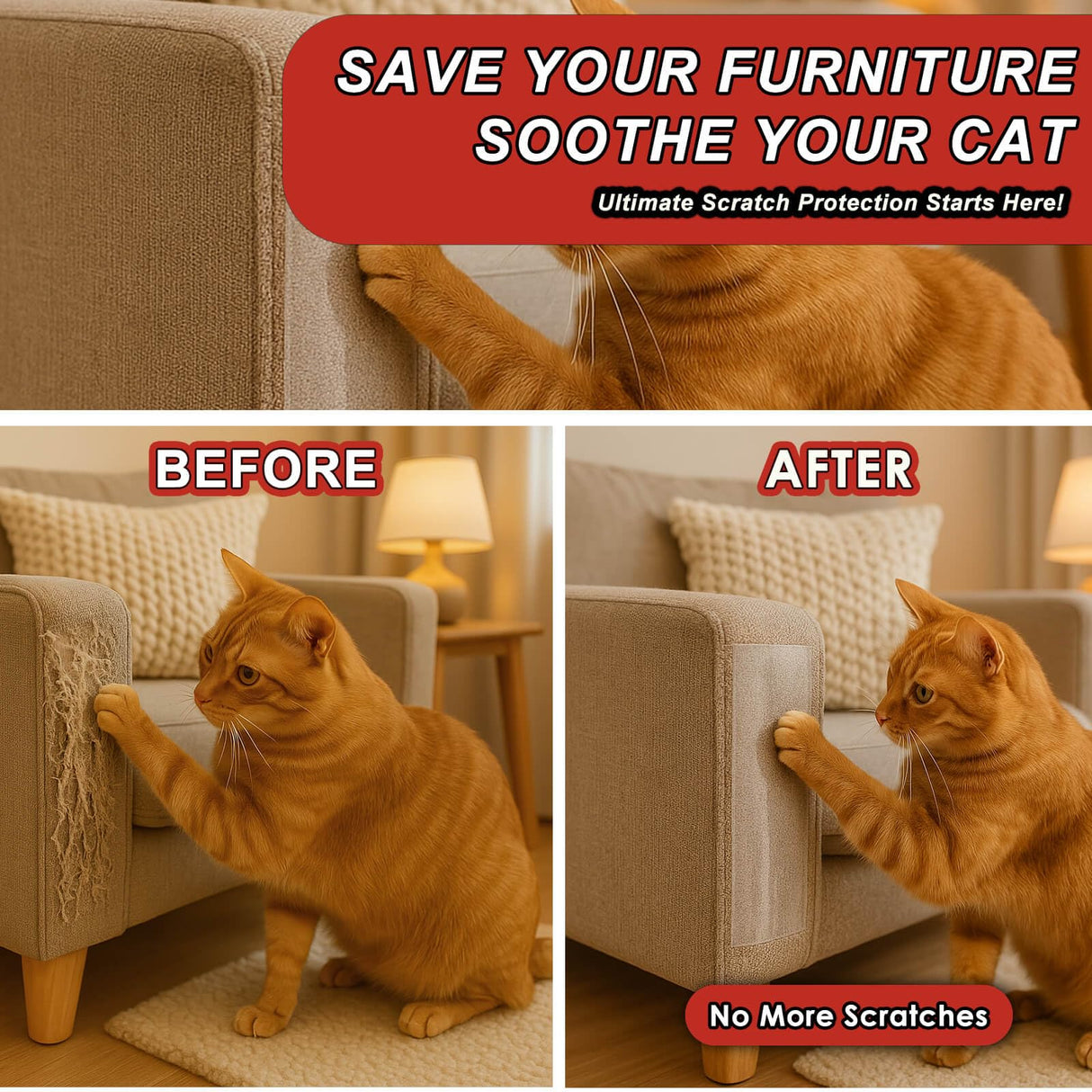 Anti-Scratch Tape for Furniture - Stop Cats from Scratching Couch, Chair Corners, Door Frames, Countertops, and Carpets, Clear Double-Sided Cat Training Tape, 2.5" x 16 Yards Roll