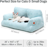 MEWOOFUN Plush Cat Bed For Indoor Cats - Washable 26x19x13 Inch Pet Couch With Non-Slip Bottom, Fluffy Small Dog Bed For Puppies & Kittens, Blue