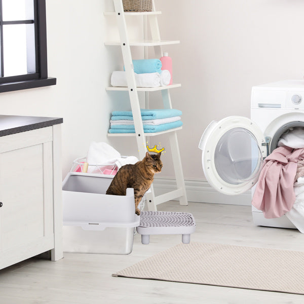 61x40x33CM, Litter Box, Stainless Steel And Plastic, Upper And Lower Snap Type, With Litter Spatula, Foot Pad - Grey