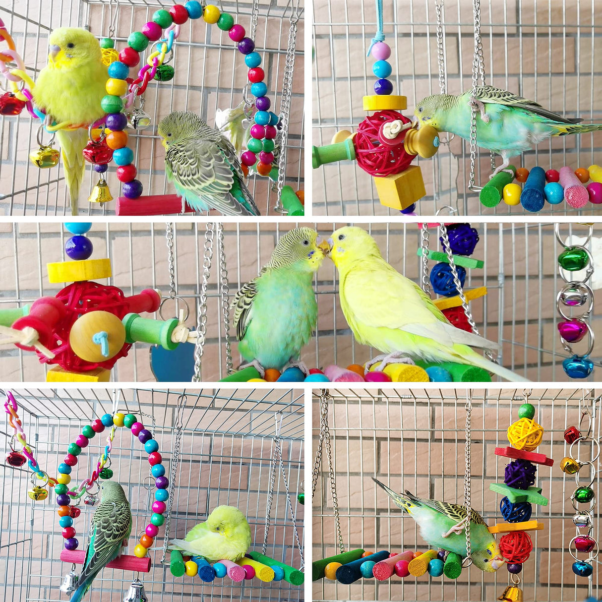 ESRISE 8 Pcs Parakeet Cockatiel Bird Toys, Parrots Cage Accessories Swing Wooden Perch Chewing Toy for Budgerigar, Conures, Love Birds, Finches, Budgies