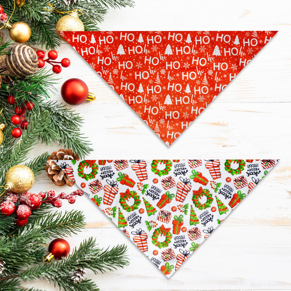 2 Pack Christmas Dog Bandana, Holiday Cat Bandana Flower and Christmas Tree for Small Medium Large Dogs Puppies Pets